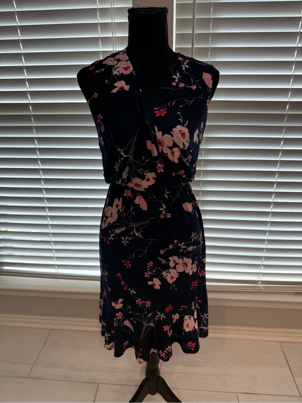 Eliza J Navy Floral Sleeveless Wrap-Style Midi Dress